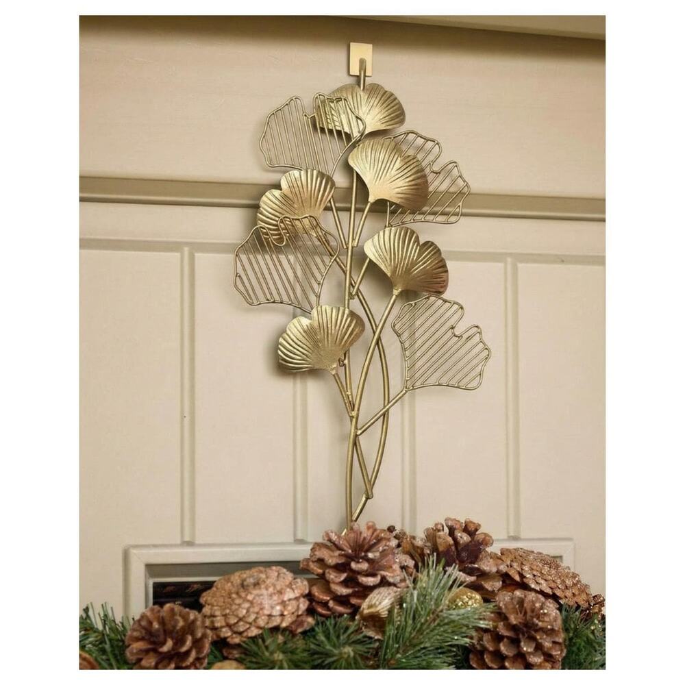 Wreath Hanger Gold Metal Ginkgo Leaf Artisan Door Décor Spring Decor